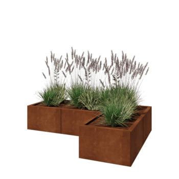 Kruka i cortenstål - L-form - 150 x 100 x 30 cm - Med bottenplatta