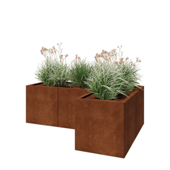 Kruka i cortenstål - L-form - 150 x 100 x 50 cm - Med bottenplatta