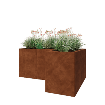 Kruka i cortenstål - L-form - 180 x 120 x 80 cm - Med bottenplatta