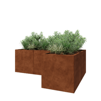 Kruka i cortenstål - L-form - 210 x 140 x 70 cm - Med bottenplatta
