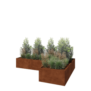 Kruka i cortenstål - L-form - 240 x 160 x 40 cm - Med bottenplatta