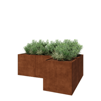 Kruka i cortenstål - L-form - 240 x 160 x 80 cm - Utan bottenplatta