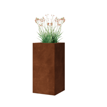 Kruka i cortenstål - Fyrkant - 30 x 30 x 60 cm - Med bottenplatta