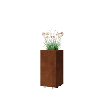 Kruka i cortenstål - Fyrkant - 30 x 30 x 60 cm - Med bottenplatta - Med ben