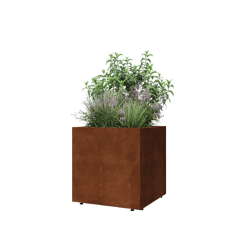 Kruka i cortenstål - Fyrkant - 60 x 60 x 60 cm - Med bottenplatta - Med ben