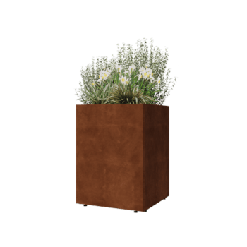Kruka i cortenstål - Fyrkant - 60 x 60 x 80 cm - Med bottenplatta - Med ben