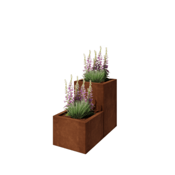 Kruka i cortenstål - 2-delad Trappmodell - 80 x 40 x 60 cm - Med bottenplatta