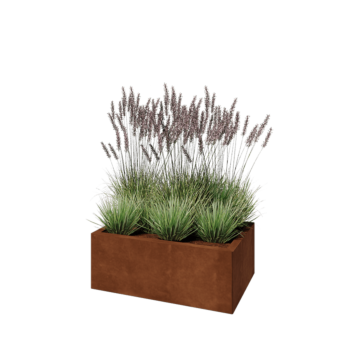 Kruka i cortenstål - Rektangel - 80 x 50 x 30 cm - Med bottenplatta