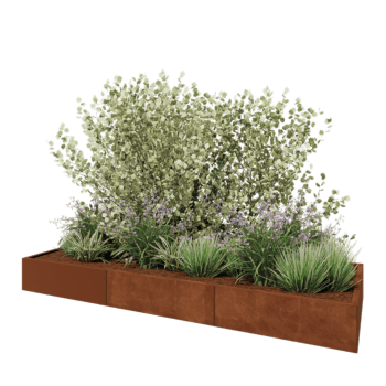 Kruka i cortenstål XXL - Rektangel - 300 x 100 x 30 cm - Med bottenplatta