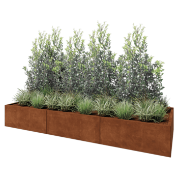 Kruka i cortenstål XXL - Rektangel - 300 x 100 x 40 cm - Med bottenplatta