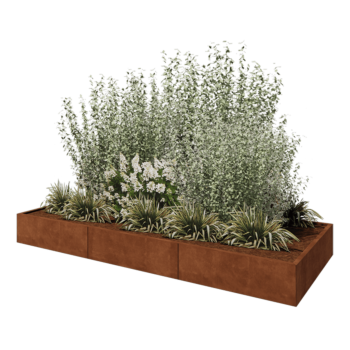 Kruka i cortenstål XXL - Rektangel - 300 x 120 x 30 cm - Med bottenplatta