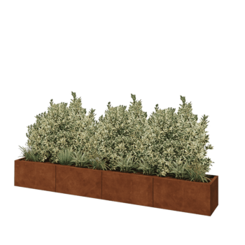 Kruka i cortenstål XXL - Rektangel - 320 x 40 x 40 cm - Med bottenplatta