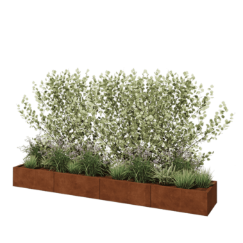 Kruka i cortenstål XXL - Rektangel - 320 x 50 x 30 cm - Med bottenplatta