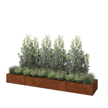 Kruka i cortenstål XXL - Rektangel - 320 x 60 x 30 cm - Med bottenplatta