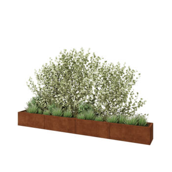 Kruka i cortenstål XXL - Rektangel - 400 x 40 x 40 cm - Med bottenplatta