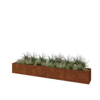 Kruka i cortenstål XXL - Rektangel - 400 x 50 x 50 cm - Med bottenplatta