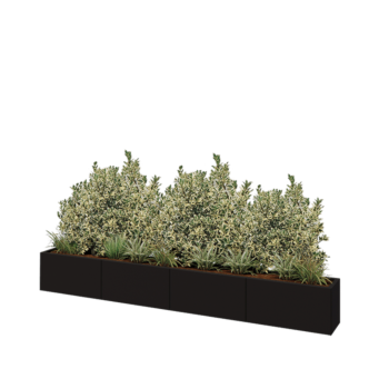 Kruka i stål XXL - Rektangel - 320 x 30 x 40 cm - RAL9005 matt (svart) - Med bottenplatta