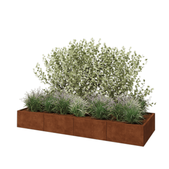 Kruka i cortenstål XXL - Rektangel - 320 x 100 x 40 cm - Med bottenplatta