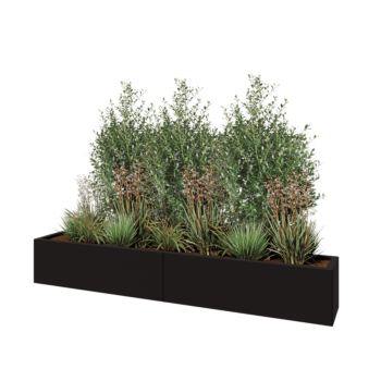 Kruka i stål XXL - Rektangel - 200 x 30 x 30 cm - RAL9005 matt (svart) - Med bottenplatta