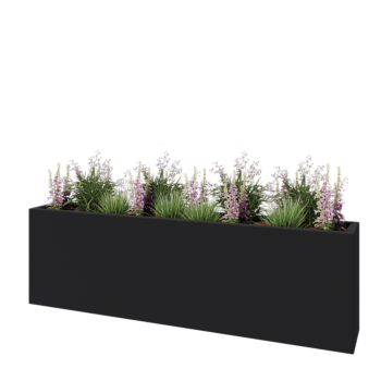 Kruka i polyester - Rektangel - 200 x 30 x 60 cm - RAL7021 matt (svartgrå) - Med botten