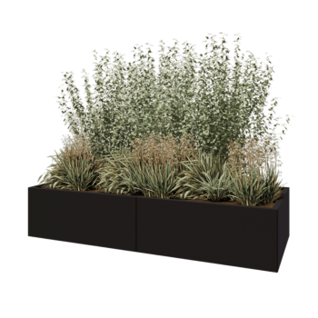 Kruka i stål XXL - Rektangel - 200 x 80 x 40 cm - RAL9005 matt (svart) - Utan bottenplatta