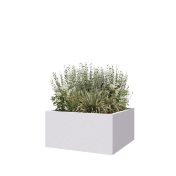 Kruka i stål - Fyrkant - 80 x 80 x 40 cm - RAL9010 matt (vit) - Med bottenplatta