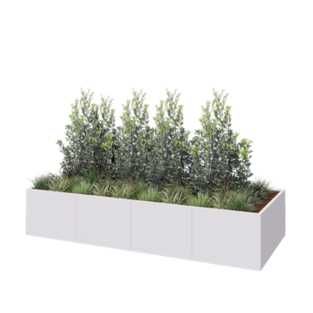 Kruka i stål XXL - Rektangel - 320 x 120 x 60 cm - RAL9010 matt (vit) - Med bottenplatta