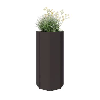 Kruka i stål - Åttakant - 48,3 x 48,3 x 100 cm - RAL7016 matt (antracitgrå) - Med bottenplatta - Med ben