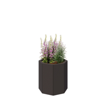 Kruka i stål - Åttakant - 48,3 x 48,3 x 50 cm - RAL7016 matt (antracitgrå) - Med bottenplatta