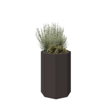 Kruka i stål - Åttakant - 48,3 x 48,3 x 70 cm - RAL7016 matt (antracitgrå) - Med bottenplatta