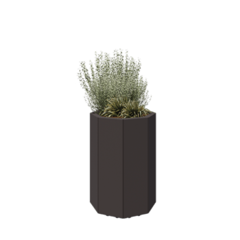 Kruka i stål - Åttakant - 48,3 x 48,3 x 70 cm - RAL7016 matt (antracitgrå) - Med bottenplatta - Med ben