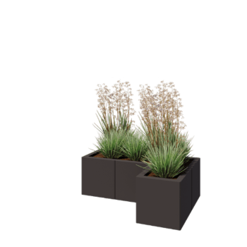 Kruka i stål - L-form - 90 x 60 x 30 cm - RAL7016 matt (antracitgrå) - Med bottenplatta