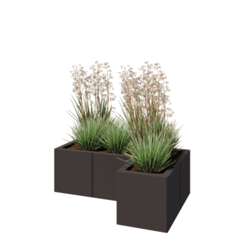 Kruka i stål - L-form - 90 x 60 x 30 cm - RAL7016 matt (antracitgrå) - Med bottenplatta