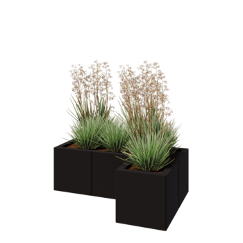 Kruka i stål - L-form - 90 x 60 x 30 cm - RAL9005 matt (svart) - Med bottenplatta