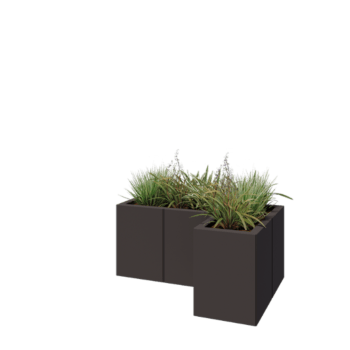 Kruka i stål - L-form - 90 x 60 x 40 cm - RAL7016 matt (antracitgrå) - Utan bottenplatta