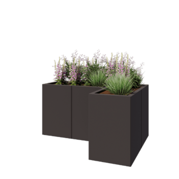 Kruka i stål - L-form - 120 x 80 x 60 cm - RAL7016 matt (antracitgrå) - Utan bottenplatta