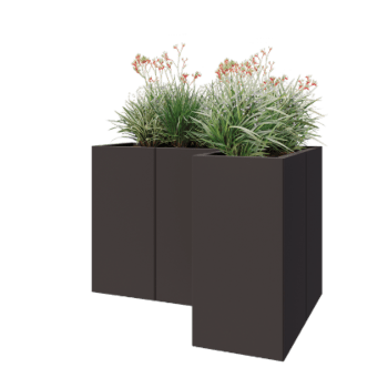 Kruka i stål - L-form - 120 x 80 x 80 cm - RAL7016 matt (antracitgrå) - Utan bottenplatta