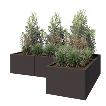 Kruka i stål - L-form - 180 x 120 x 40 cm - RAL7016 matt (antracitgrå) - Utan bottenplatta