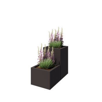 Kruka i stål - 2-delad Trappmodell - 80 x 40 x 60 cm - RAL7016 matt (antracitgrå) - Utan bottenplatta