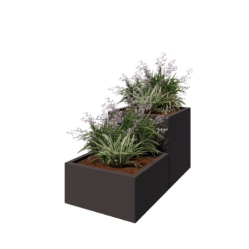 Kruka i stål - 2-delad Trappmodell - 120 x 60 x 60 cm - RAL7016 matt (antracitgrå) - Med bottenplatta