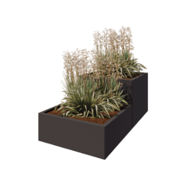 Kruka i stål - 2-delad Trappmodell - 160 x 80 x 60 cm - RAL7016 matt (antracitgrå) - Med bottenplatta