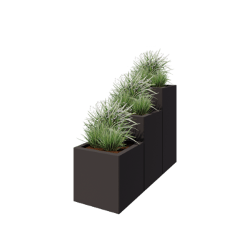 Kruka i stål - 3-delad Trappmodell - 120 x 40 x 80 cm - RAL7016 matt (antracitgrå) - Med bottenplatta