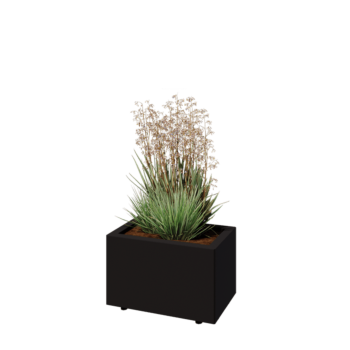 Kruka i stål - Rektangel - 50 x 30 x 30 cm - RAL9005 matt (svart) - Med bottenplatta - Med ben