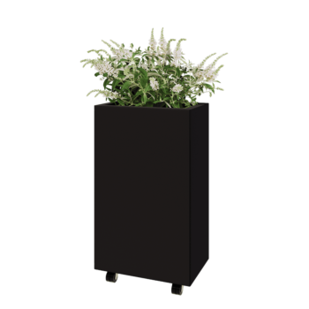 Kruka i stål - Rektangel - 50 x 30 x 80 cm - RAL9005 matt (svart) - Med bottenplatta - Med hjul