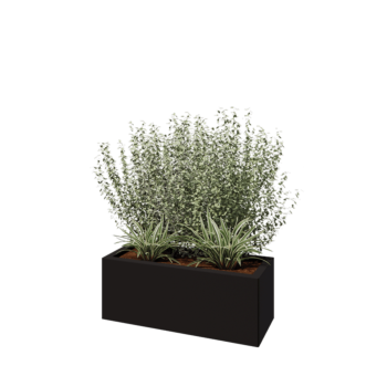 Kruka i stål - Rektangel - 80 x 30 x 30 cm - RAL9005 matt (svart) - Med bottenplatta