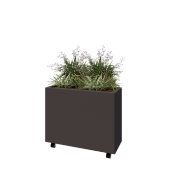 Kruka i stål - Rektangel - 80 x 30 x 60 cm - RAL7016 matt (antracitgrå) - Med bottenplatta - Med hjul