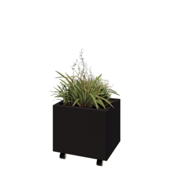 Kruka i stål - Rektangel - 50 x 40 x 40 cm - RAL9005 matt (svart) - Med bottenplatta - Med hjul