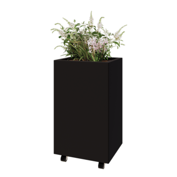 Kruka i stål - Rektangel - 50 x 40 x 80 cm - RAL9005 matt (svart) - Med bottenplatta - Med hjul