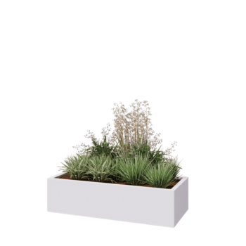 Kruka i stål - Rektangel - 120 x 50 x 30 cm - RAL9010 matt (vit) - Med bottenplatta