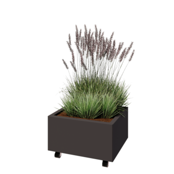 Kruka i stål - Rektangel - 60 x 50 x 30 cm - Annan RAL-färg - Med bottenplatta - Med hjul